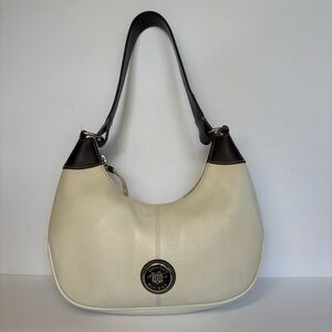 Vintage Dooney & Burke Cream Pebbled Leather Shoulder Bag Purse